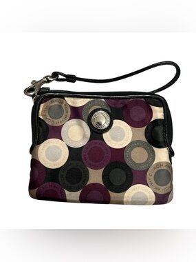 Coach Signature Circles Satin Wristlet -Purple/Gray Multicolor Snaphead